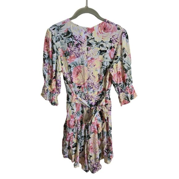 Anthropologie Faithfull Ana Floral Romper Tie Waist 3/4 Puff Sleeves Size 2 - Picture 3 of 12